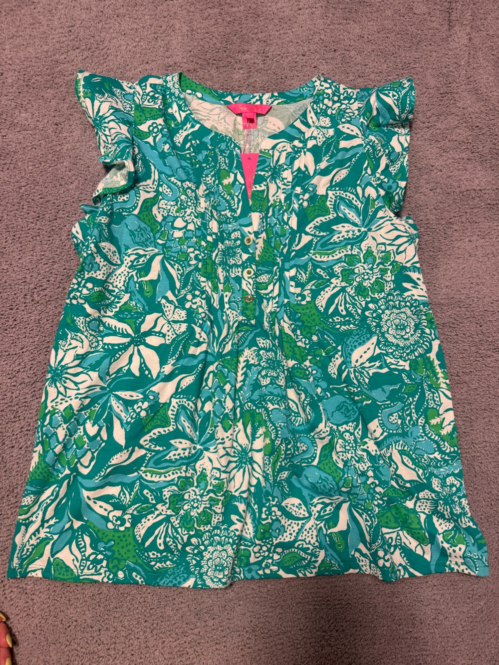 Lilly Pulitzer Botanical Green Ruffle Sleeve Tank